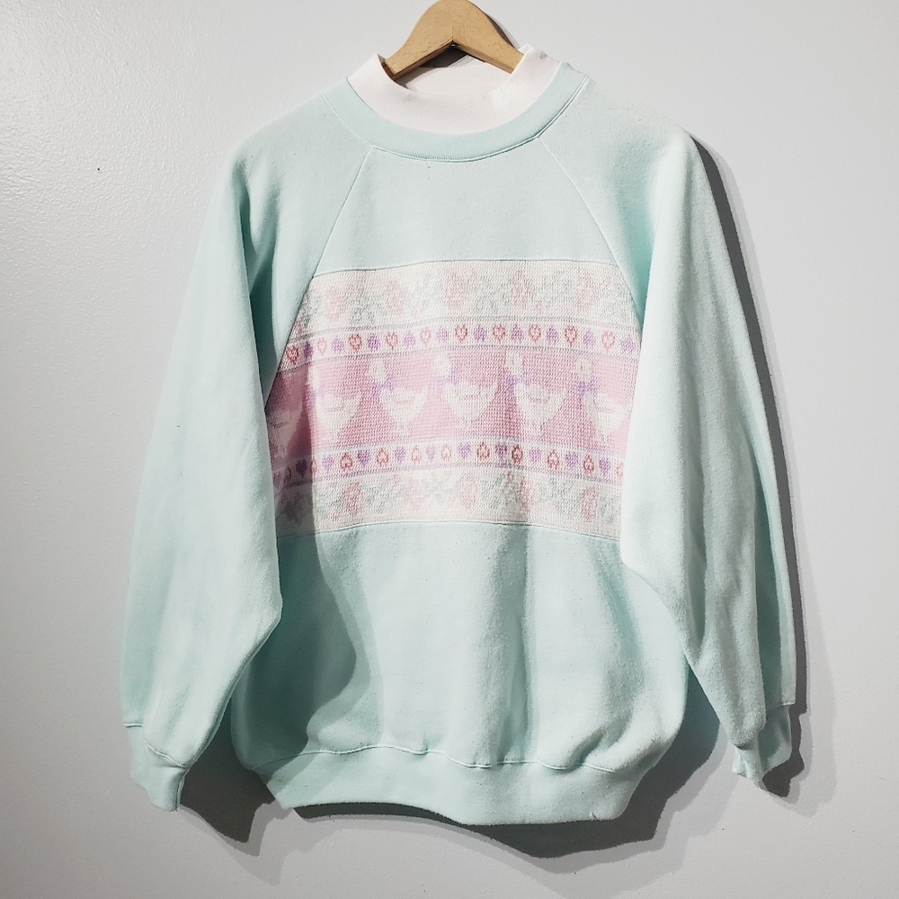 Vintage Pastel Granny Sweatshirt Embroidered Ducks